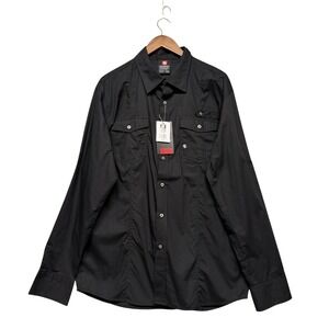 Southpole Button Up Shirt Mens XXL Black Long Sleeve Roll Tab Utility Grunge
